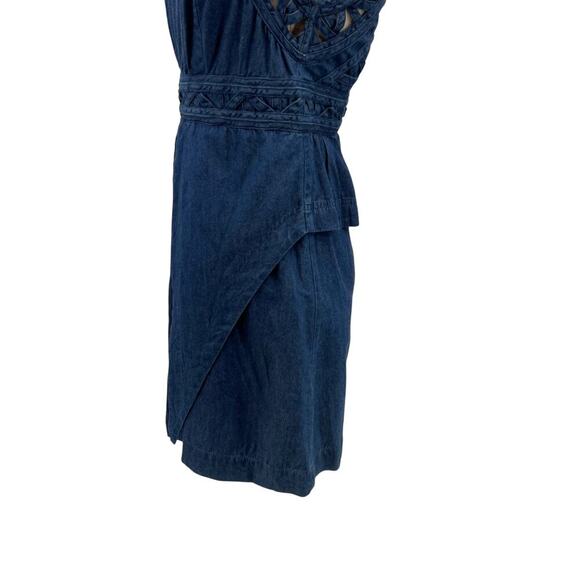 Free People New Romantics Highland Denim Mini Dress Sleeveless Cutout Size 8 - Picture 8 of 15